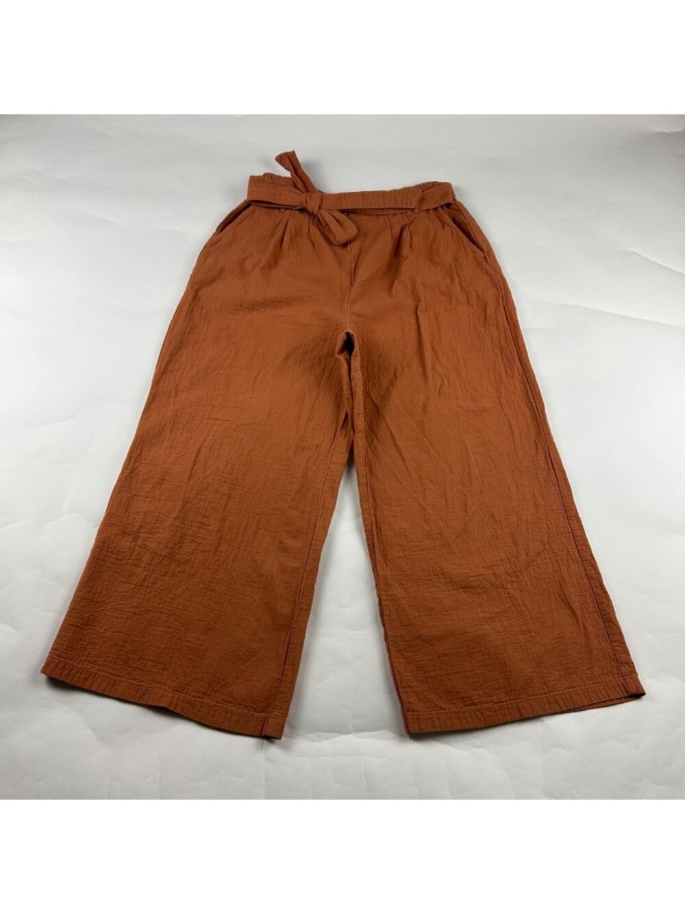 BP Terracotta Brown Crinkle Cotton High Rise Relaxed Leg Pant L